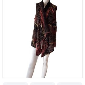 Anu by Natural Art to Wear Bohemian Patchwork Wool Black Multi Open Vest Size M